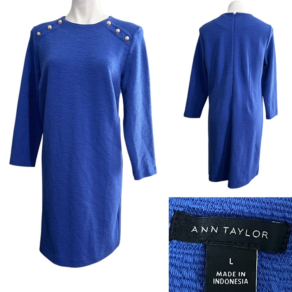 Ann Taylor dress sz L long sleeve light purple‎ textured stretch office church